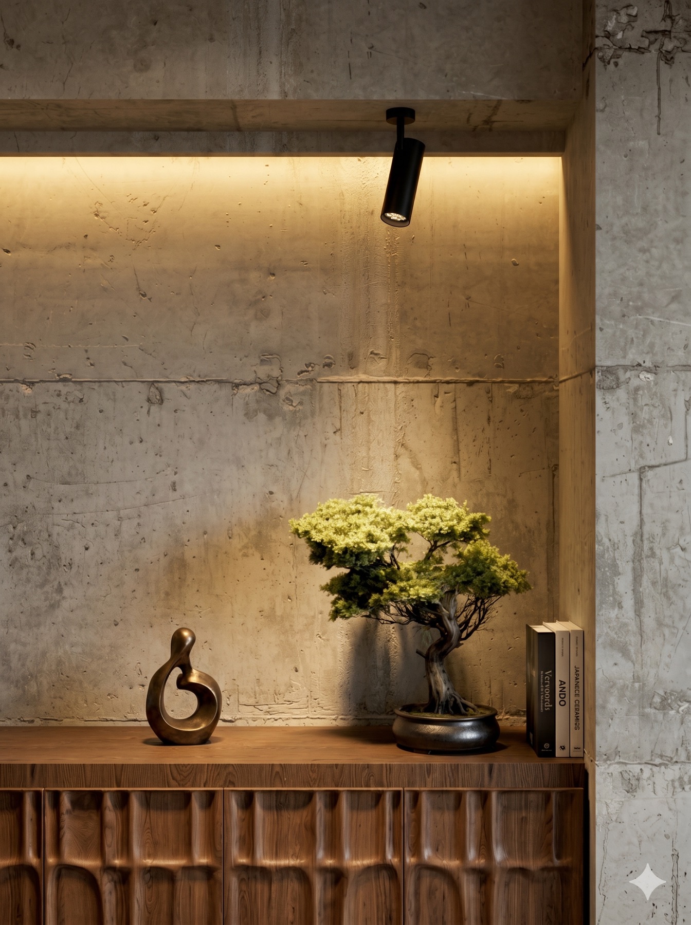IKIGAI Loft material detail with wood and concrete